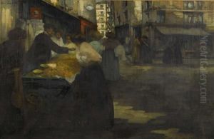 Strassenszene Mit Verkaufern. by Henri Hourtal
