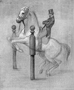 Cavalier Sautant Un Obstacle Les Bras Croises by Charles Borromee A. Houry