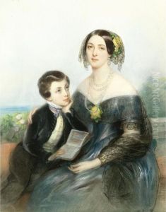 Portrait Of Aurora Demidova-karamzina And Her Only Son, Paul by Laure, Nee Girard Houssaye De Leomenil