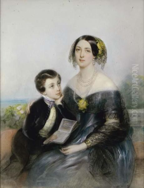 Portrait Of Aurore Demidoff-karamzine With Her Son, Seated On A Balcony - view 1