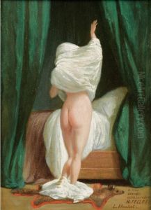 Le Coucher [ ; Bedtime ; Oil On Canvas Laid Down On Cardboard ; Signed And Dedicated Lower Right] by Louis Houssot