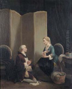 "l'enroulement De La Bobine Ou Le Galant A Genoux". by Louis Houssot