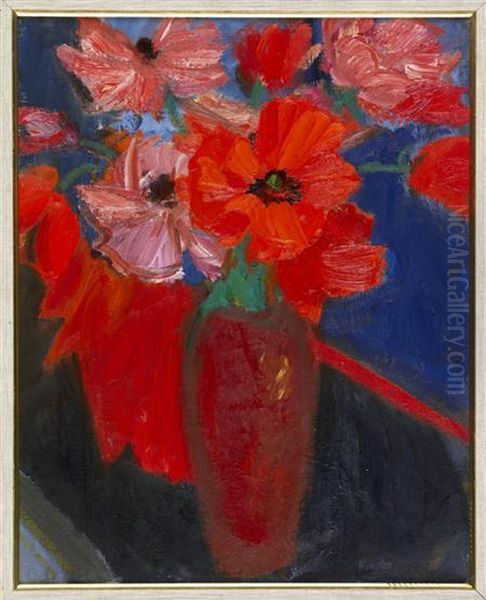 Poppies In A Red Vase - view 1