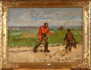 Paysan Et Son Fils Aux Champs by Louis Houwaert