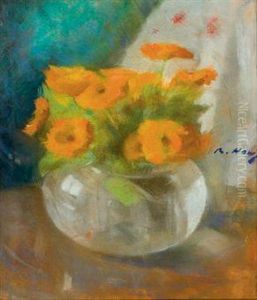 Fleurs Oranges Dans Un Vase by Beatrice Julia How