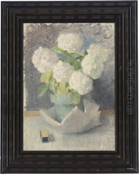 White Hydrangeas In A Pot - view 1