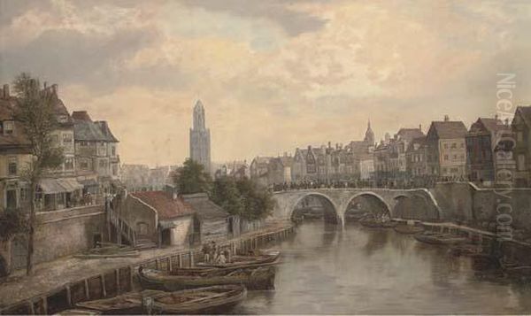 Figures On A Bridge In A Continental Town - view 1