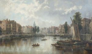 Dutch Cityscape With Canal by William Howard Hart