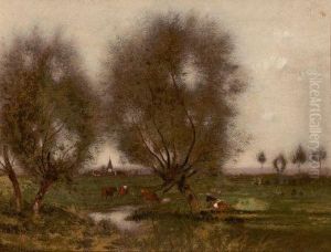 Pastoral Landscape With Cows Resting by Alfred Cornelius Howland