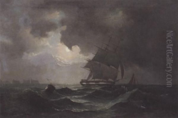 Shipping In Heavy Seas By Moonlight - view 1