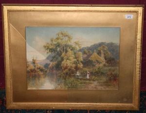 Figures Beside A Church And River Figures Beside A Church And River
