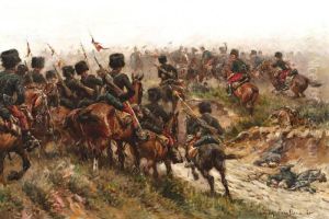 Ruiterslag Tussen De Belgische Cavalerie En De Duitse Ulanen by Jan Hoynck Van Papendrecht
