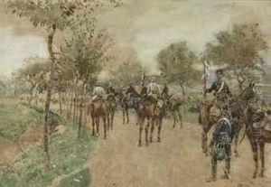 A Trio Of German Senior Officers Escorted By Two Uhlans, With Inthe Foreground Two Members Of A Different Uhlans Regiment