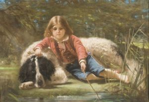 Un Garcon Pechant Avec Son Chien by Pierre Adolphe Huas