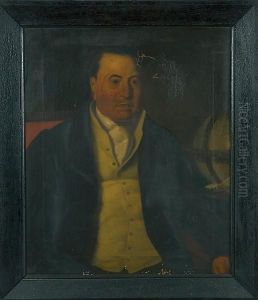 Portrait Of A Gentleman, Seated In A Chair, A Bookcase With Leather Bindings Beyond, A Globe And Copy Of Times Newspaper By His Side