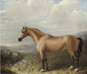 A Palomino Horse In A Mountainous Landscape by Bennet Hubbard