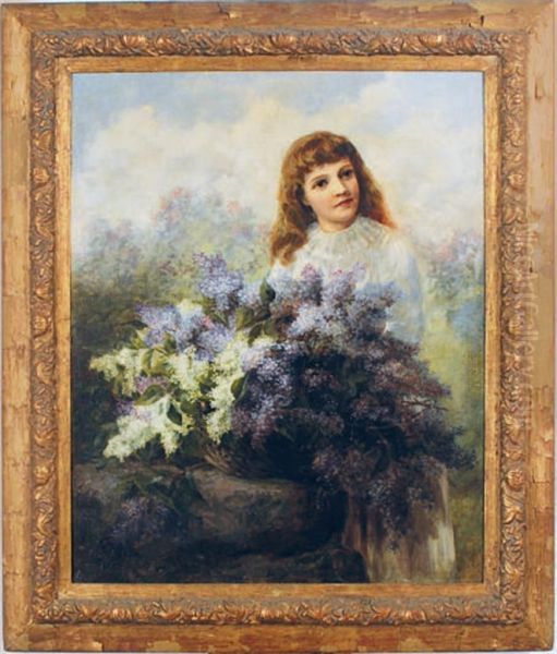 A Girl With A Bouquet Of Lilacs In A Landscape - view 1