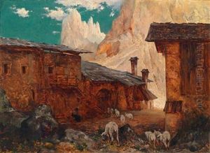 Dorfstrase In Den Bergen by Carl Rudolf S. Huber