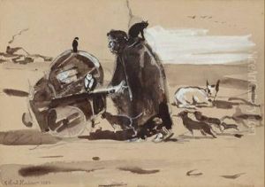 Alte Frau Mit Ihrer Habe Und Ihren Tieren by Carl Rudolf S. Huber