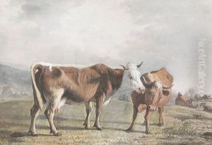 Zwei Kuhe Auf Der Weide by Jean Daniel Huber