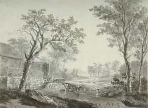 Landschaft Mit Bachlauf, Angler Und Gehoft by Johann Kaspar Huber