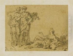 Allegorical Scene With Couple And Woman Reclining by Johann Rudolf Huber