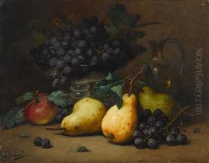 Still Life With Pears And Grapes by Leon Charles Huber
