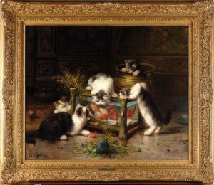 Chats Autour D'un Aquarium by Leon Charles Huber