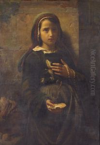 Portrait Of A Young Girl, Standing, Three Quarter Length, Holding A Sea Shell And Rosary