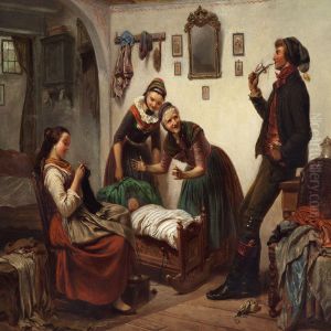 The Proud Father Is Admiring His Newborn Child by Carl Wilhelm Hubner