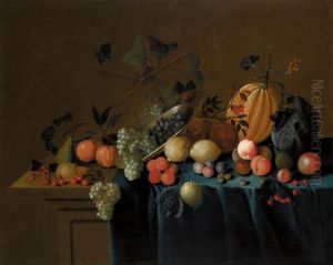 Still Life Of Fruit On A Draped Ledge
