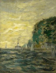 Belebtedampferanlegestelle Mit Segelbooten by Ulrich Hubner