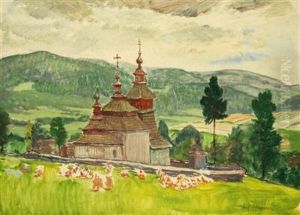 The Church In Tysova In The Sub-carpathian Ukraine by Antonin Hudecek