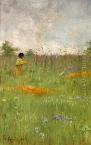 Girl In A Field Of Poppies And Lupine by Grace Carpenter Hudson