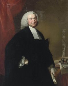 Portrait Of A Cleric, Three-quarter-length, In Robes, Holding A Scroll, Standing By A Table