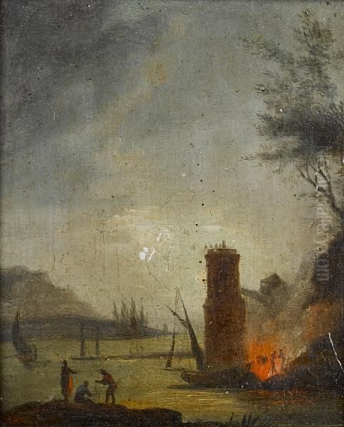 A Coastal Inlet At Dusk With Fishermen On Ashore; And Cattle On A Shore At Sunset, Before A Coastallandscape - view 1