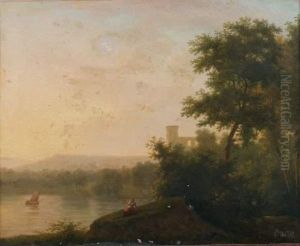 Vue D'un Lac Italien Surmonte D'un Palais by Jean-Francois Hue