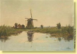 Coucher De Soleil Sur Le Moulin by Jean-Francois Hue