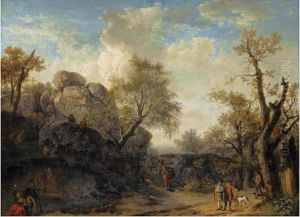 Scene De Chasse Dans Une Foret by Jean-Francois Hue