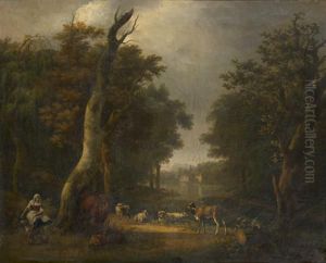 Paysage Avec Bergere Et Son Troupeau by Jean-Francois Hue