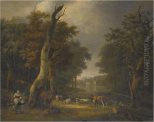 A Pastoral Landscape With A Peasant And Her Animals A Pastoral Landscape With A Peasant And Her Animals