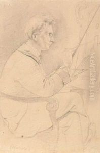 Portrait Des Malers Bernhard Stange Vor Seiner Staffelei.