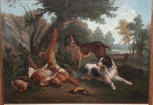 Dogs And Game Before A Landscape