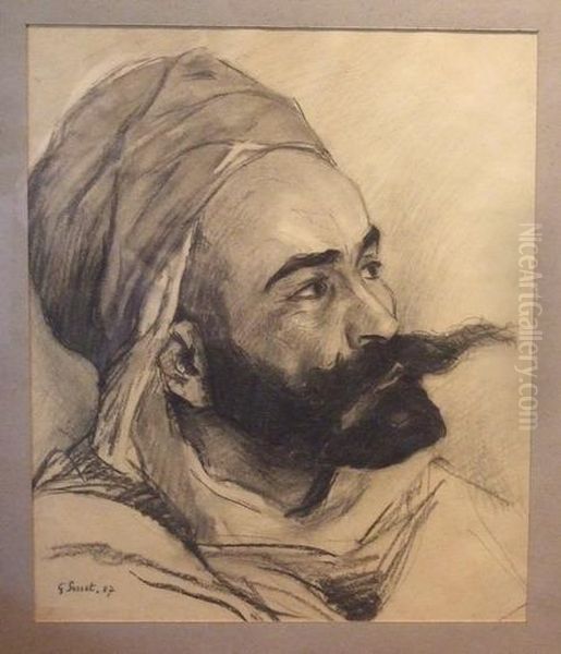 Dessin Au Fusain Et Crayon Gras Sur Papier "portrait D'homme" Signe En Bas A Gauche Date 87 - view 1