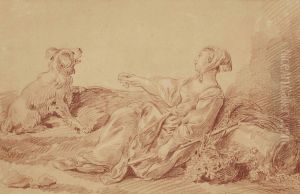 Bergere Assise Avec Son Chien