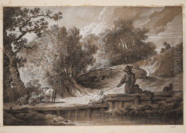 A River Landscape With Children Fishing - view 1