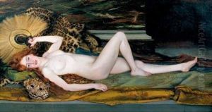 Jeune Femme Nue Allongee Sur Une Peau De Leopard by Louis Armand Huet