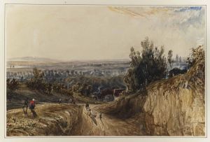Travellers On A Path At Sunset With An Extensive View Of Compiegne Beyond