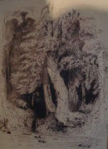 Cerf En Foret by Paul Huet