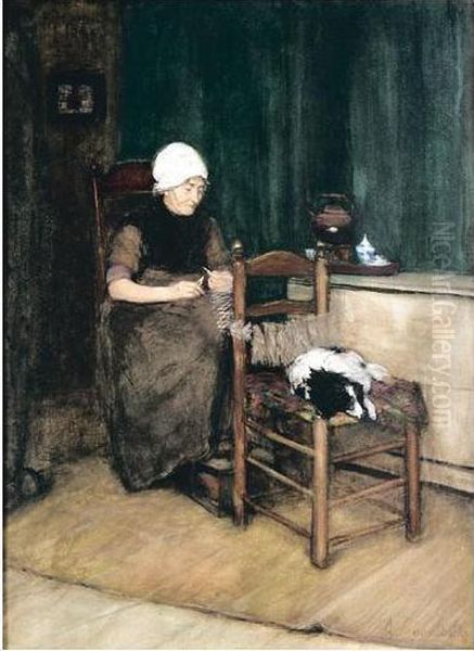 Interior Scene With Woman Knitting - view 1